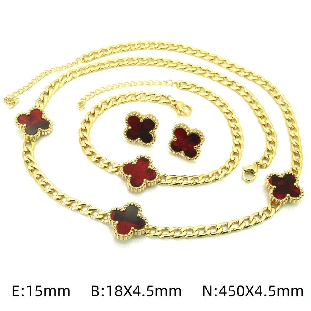 Elegant Gold and Red Floral Jewelry Set 18K GP